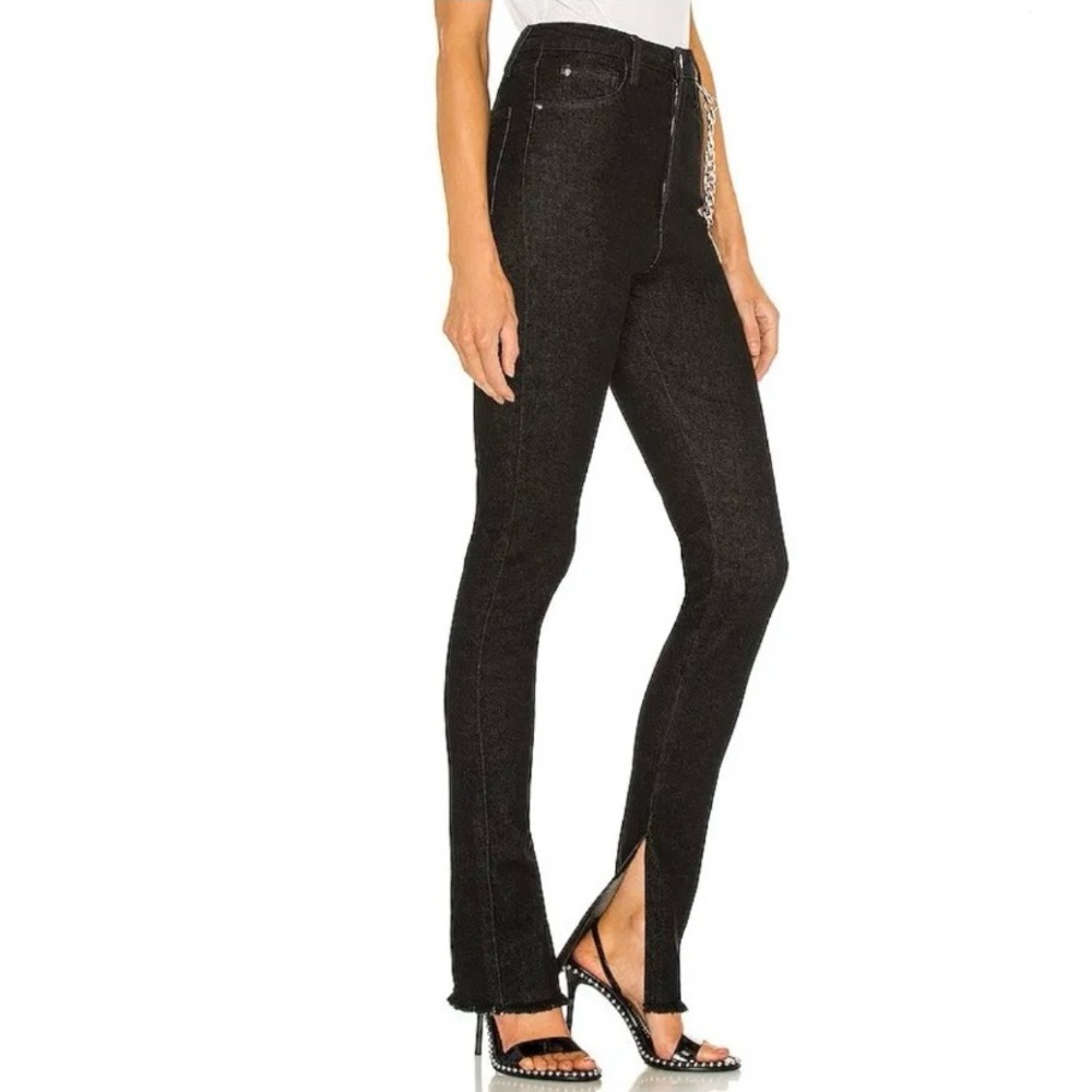 WeWoreWhat Slit Hem Jeans in Washed Black size 26 Raw Hem High Rise No Chain